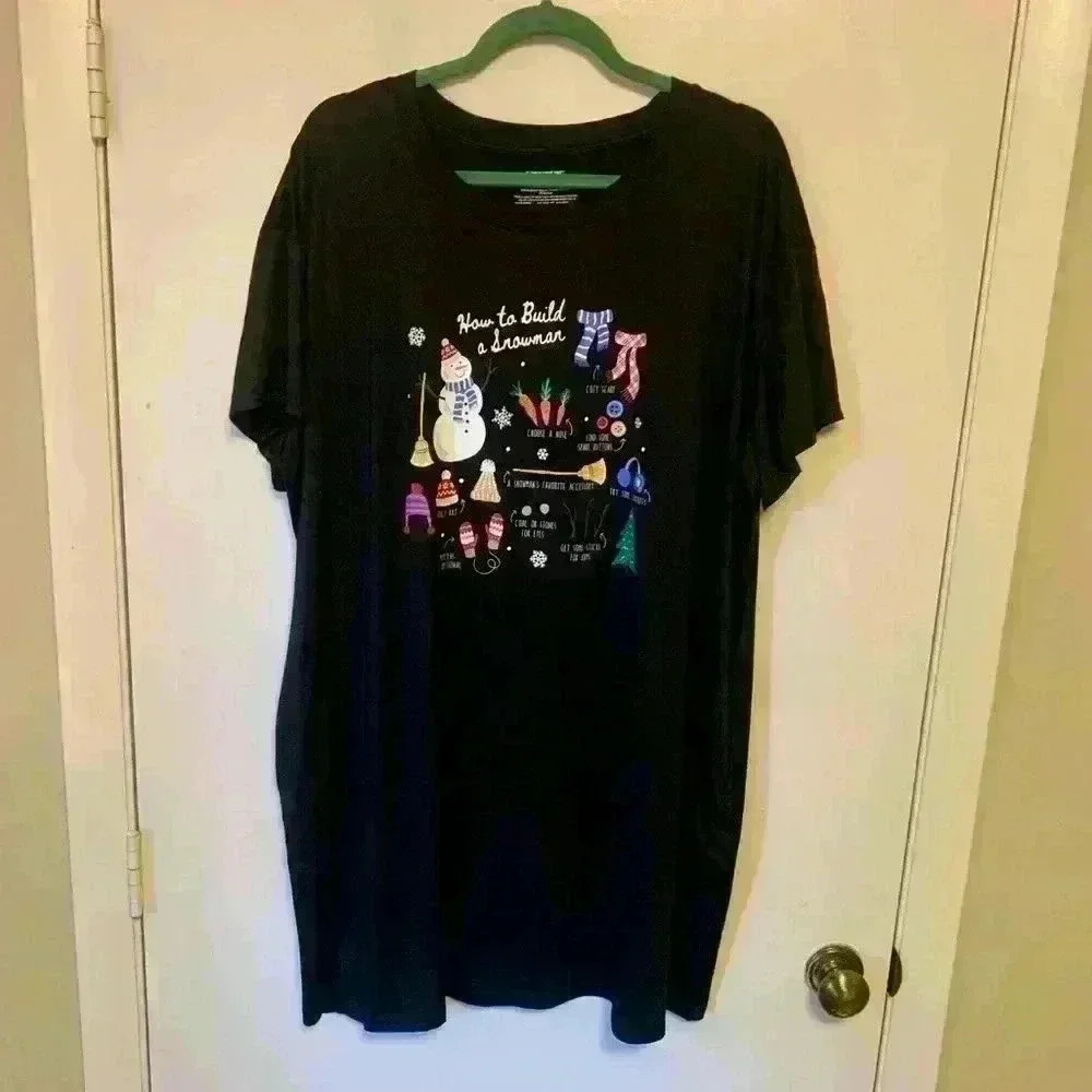 Joyspun Black "How to Build A Snowman" Sleep Tee with Pockets Size 2XL